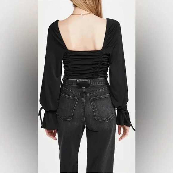 Free People Meant To Be Ruched Bodysuit in Black NWT - Picture 3 of 9